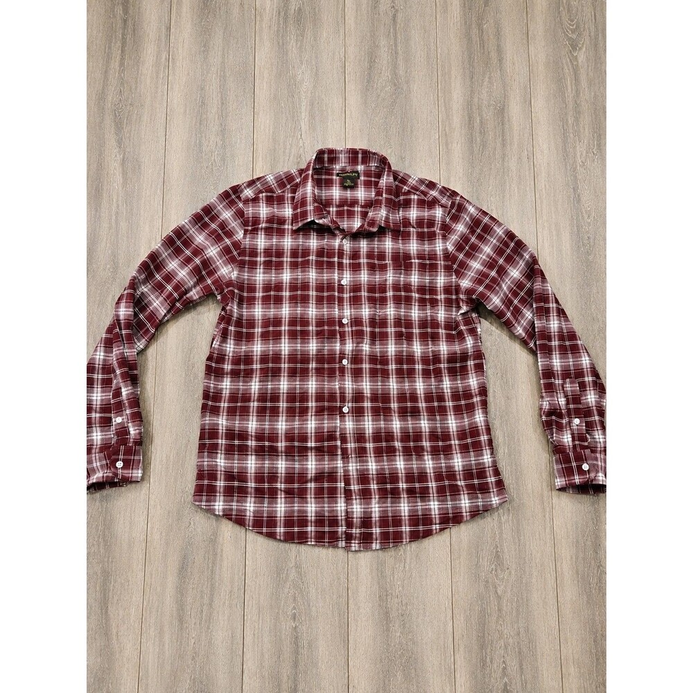 Stanley Plaid Button Front Shirt Mens XL Burgundy White Outdoor Casual